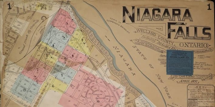 A old faded map of Niagara Falls Ontario Canada