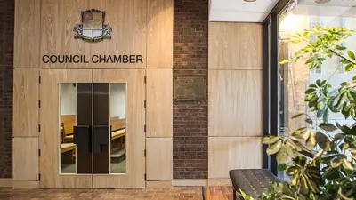 City of Niagara Falls Council Chamber doors at City Hall.