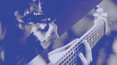 Guitar player with close up of fret board