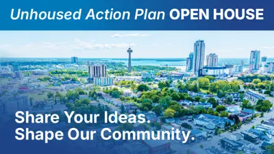 Unhoused Action Plan Open House decorative banner with city skyline