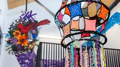 Art pieces in stairwell at the Niagara Falls Exchange