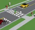 MTO Pedestrian Crossover with pavement markings and signs illustration