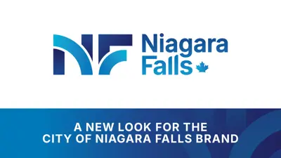 City of Niagara Falls Media Release Graphic with the new logo and text that reads "A new look for the City of Niagara Falls Brand".