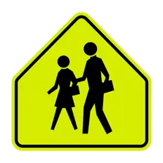 Yellow sign indicated school crossing