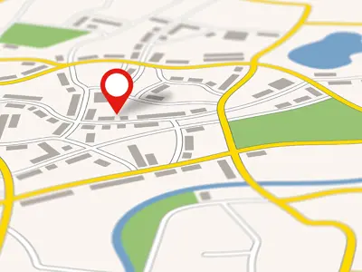 A generic city base map with a red map marker.