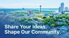 City of Niagara Falls skyline with text "Share Your Ideas Shape Our Community"