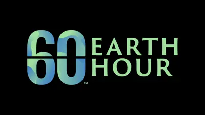 60 Earth Hour on black background